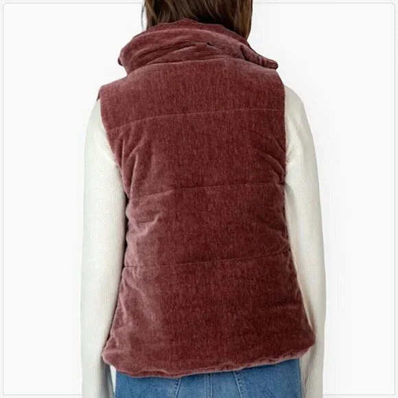 Dylan Velvet Puffer Vest Purple Mauve Zip Front Sleeveless Jacket NWT NEW XS